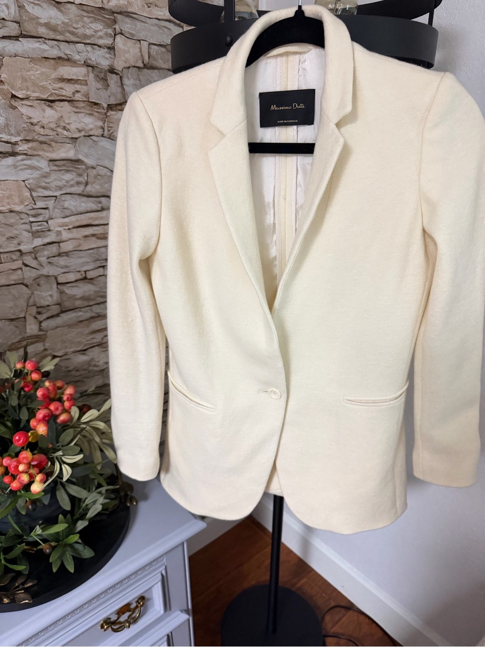 Massimo Dutti Cream Single-Button Notch-Lapel Blazer